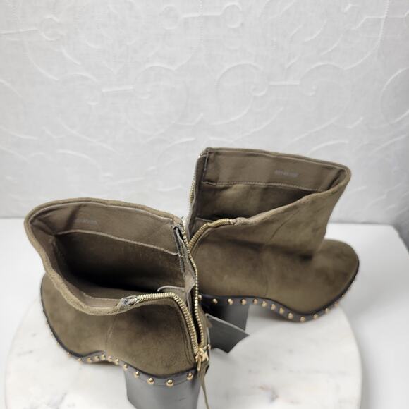 Forever 21 Suede Boots Womens 7 Green Leather Gold Rivets Block Heel Zipper New - Picture 6 of 16
